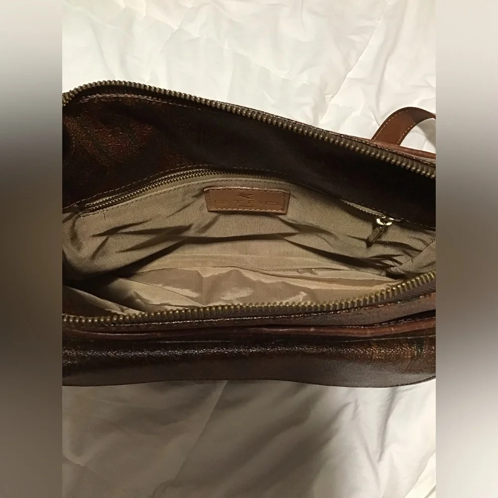 Etro Milano Paisley-Patterned Brown Crossbody Bag with Tan Strap Italian Luxury - Picture 8 of 9